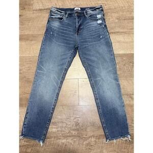 Kensie Jeans The Kelsey High Rise Skinny Distressed Blue Denim Size 8/29 Raw Hem